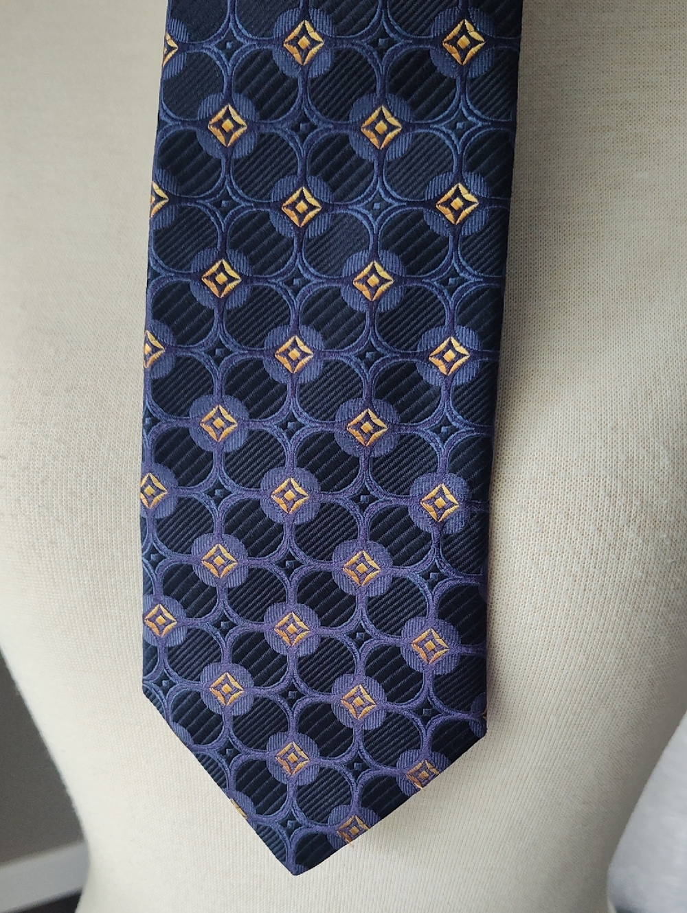 John W. Nordstrom Navy Medallion Design Silk Tie with Gold Accents